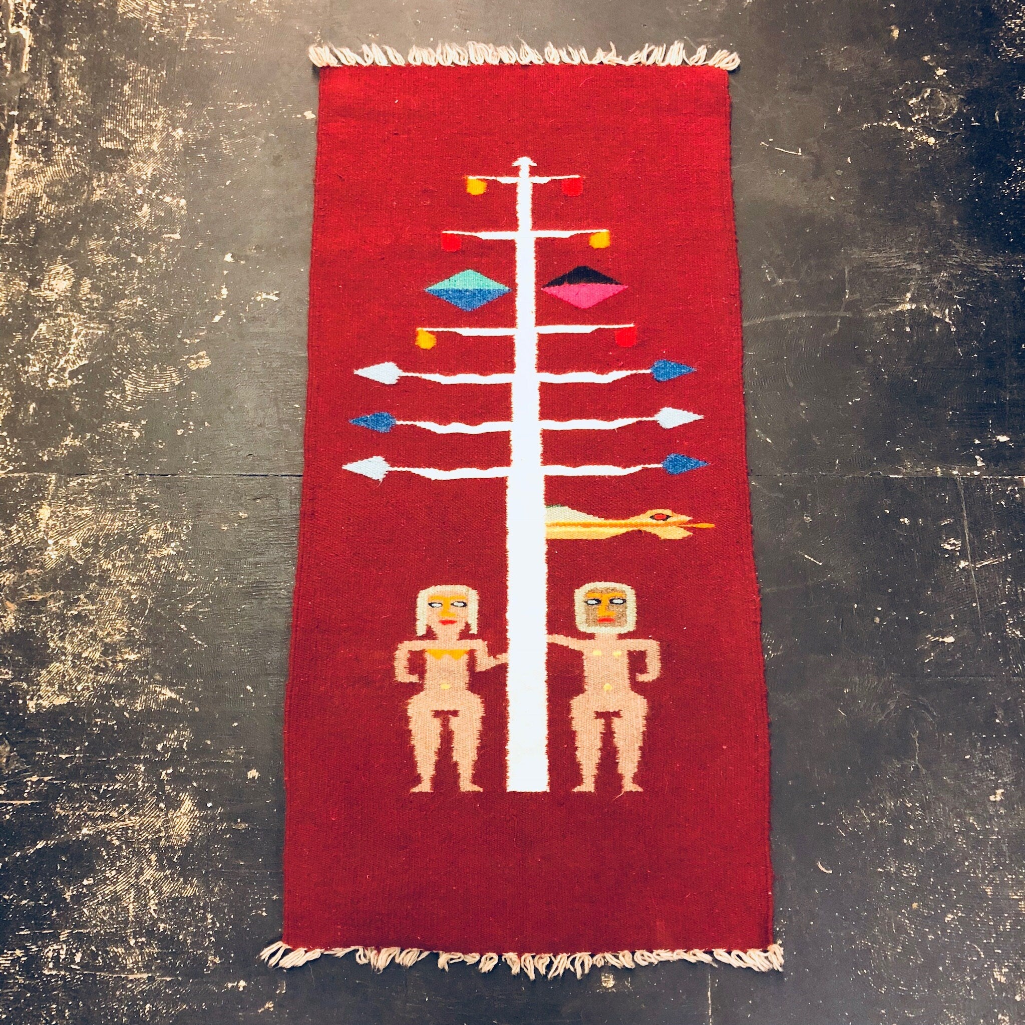 Vintage Tapestry, Wool Tapestry, Fertility, Red Wall Hanging, Vintage Runner, Runner Rug, Wall Art, Vintage Home Decor, Fertility Art,