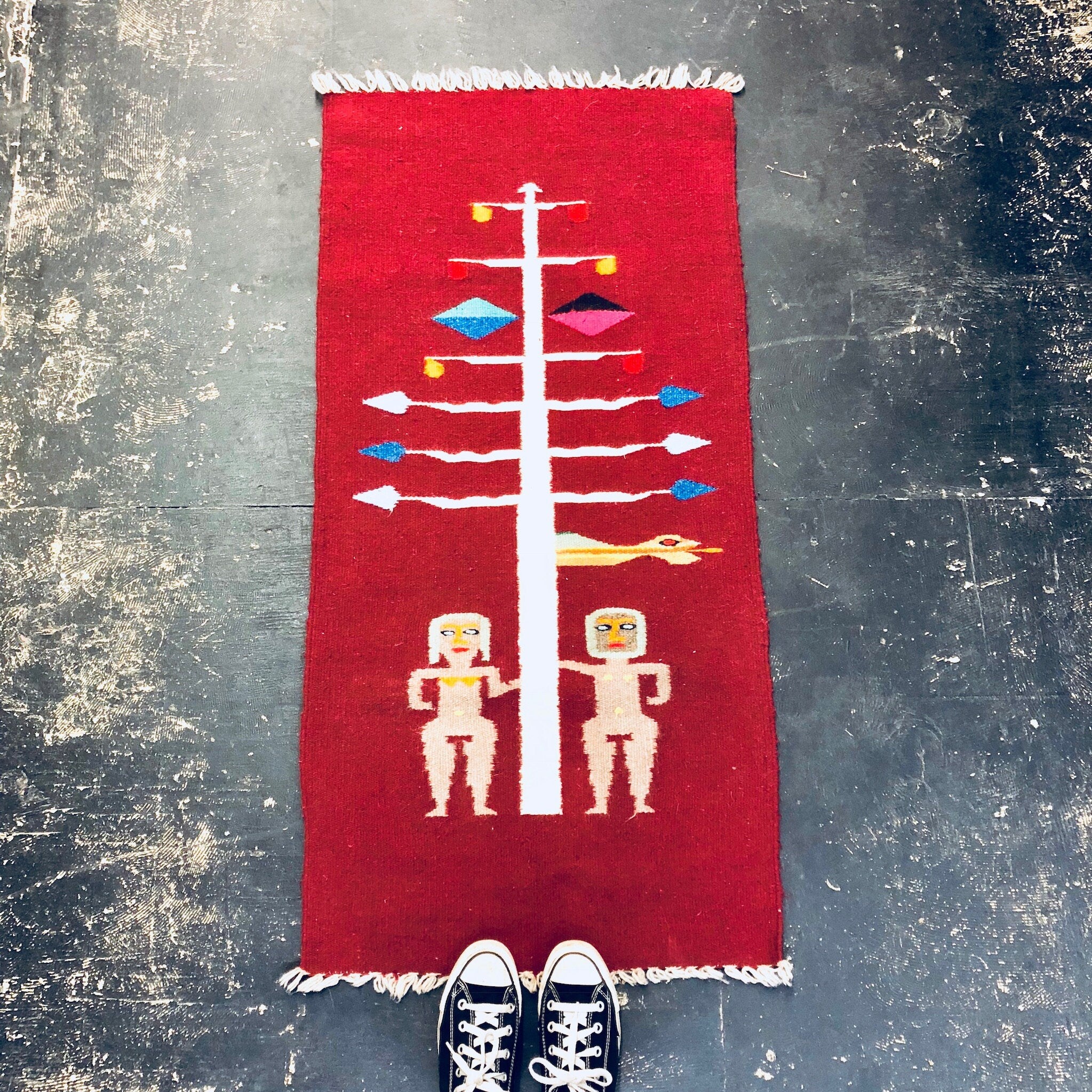 Vintage Tapestry, Wool Tapestry, Fertility, Red Wall Hanging, Vintage Runner, Runner Rug, Wall Art, Vintage Home Decor, Fertility Art,