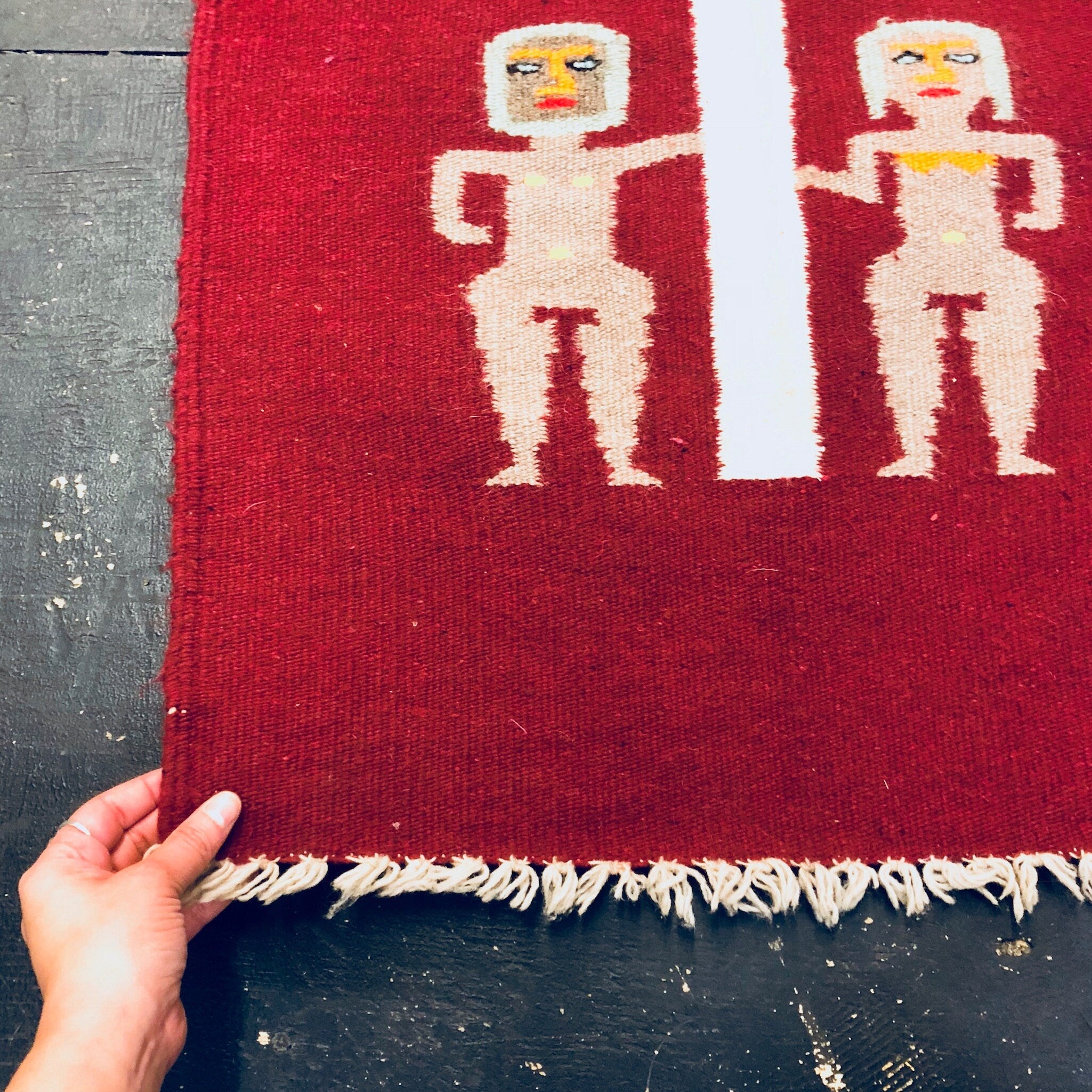 Vintage Tapestry, Wool Tapestry, Fertility, Red Wall Hanging, Vintage Runner, Runner Rug, Wall Art, Vintage Home Decor, Fertility Art,