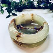 Vintage Ashtray, Stoneware, Green, Orange, Natural Stones, Vintage Home Decor, Catch All Dish, Ring Dish, Marble, Swirl, Agate, Light Green