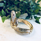 Snake Bracelet, Vintage Bracelet, Hinged Bracelet, Rhinestone Jewelry, Cuff, Gold Toned Jewelry, Vintage Jewelry, Costume Jewelry, Snake