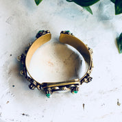 Vintage Bracelet, Gold Toned Bracelet, Beaded Bracelet, Vintage Jewelry, Hinged Bracelet, Statement Jewelry, Picture Bracelet, Purple, Green