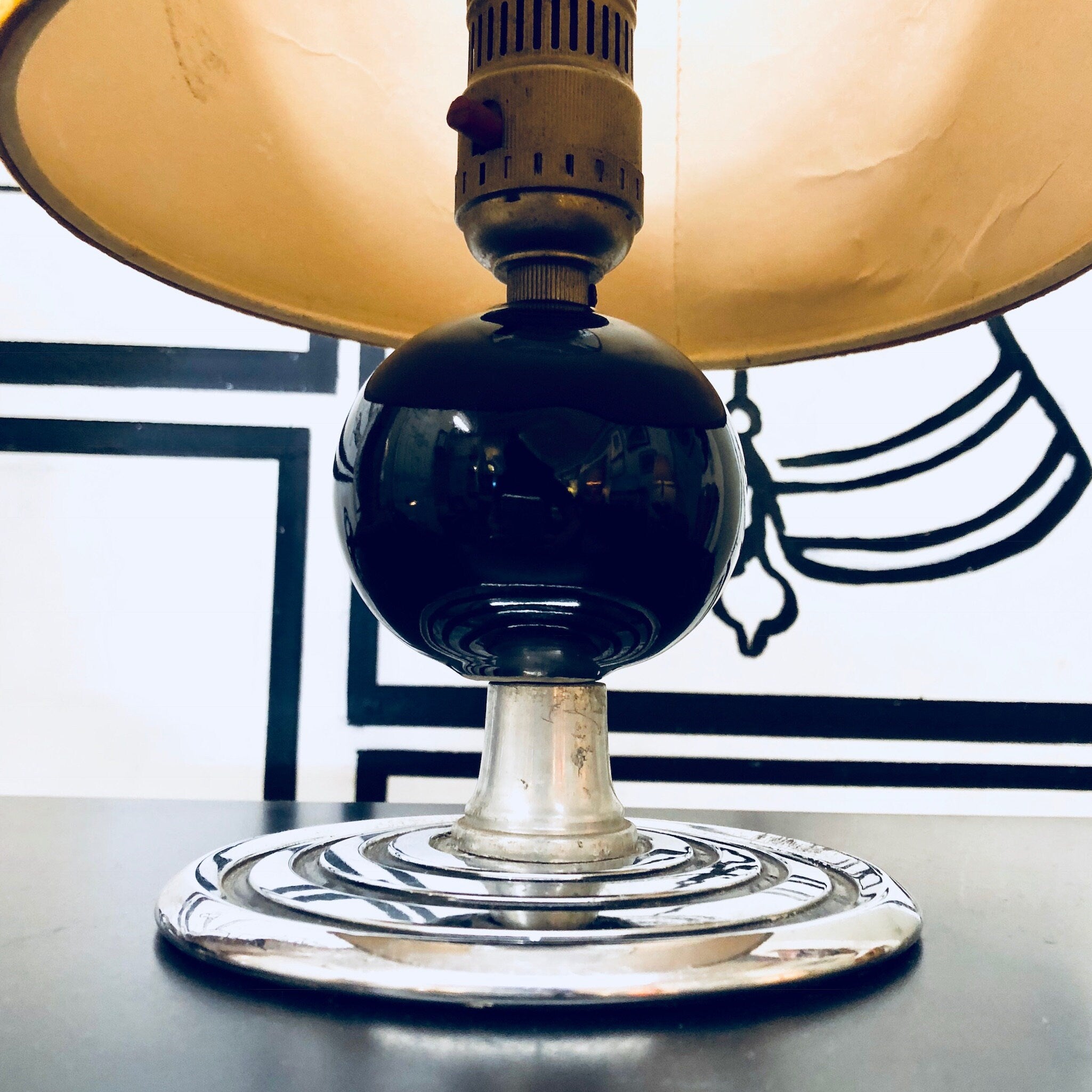 Vintage Lamp, Table Lamp, Black and Silver, Velvet Lamp Shade, Desk Lamp, Vintage Home Decor, Yellow Velvet, Retro, Vintage Lighting, MCM,