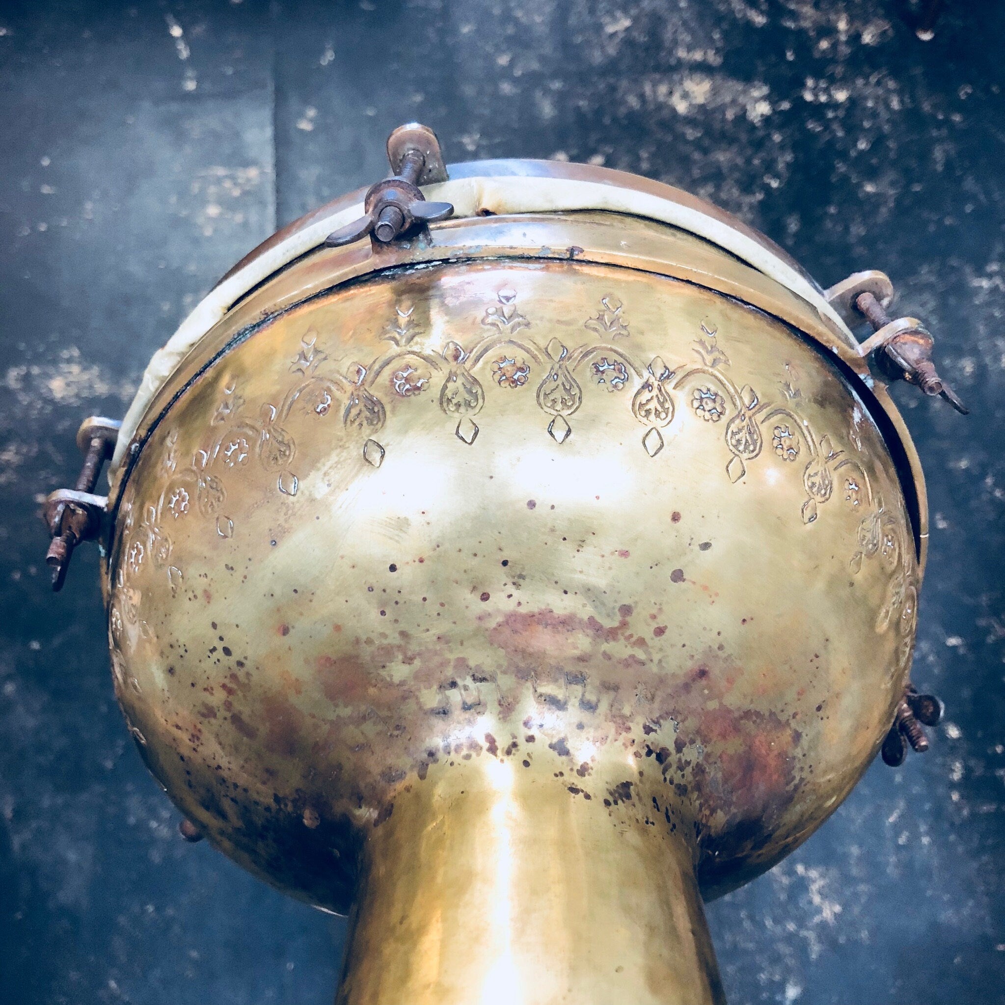 Vintage Drum, Brass Drum, Etched Brass, Antique Drum, Vintage Home Decor, Unique Decor, Music, Instrument, India, Retro Decor, Gold, Drum