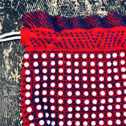 Vintage Bag, Purse, Pouch, Drawstring Purse, Handbag, Beaded Bag, Fringe Purse, Makeup Bag, Red, White, Blue, Beads, Rope, Made in Hong Kong