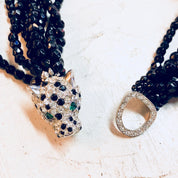 Kenneth Jay Lane, KJL Choker, KJL For Avon, Panther Necklace, Rhinestones, Multistranded Necklace, Beaded Necklace, Torsade Necklace, Black