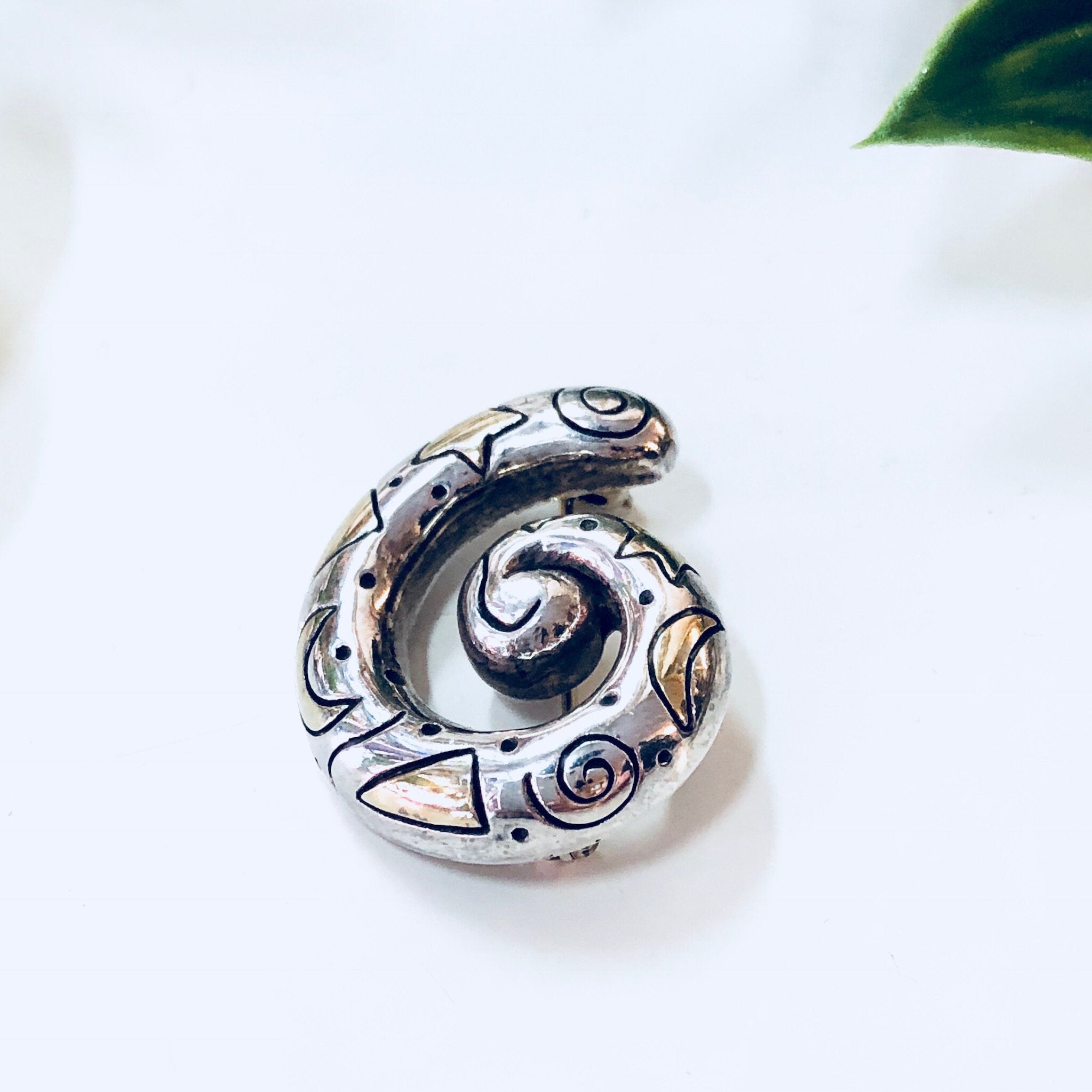 Vintage SilverBrooch, Sterling Silver, Vintage Jewelry, Stars, Moon, Swirl Design, 925, Vintage Pin, Anniversary Gift, Small Brooch, Gold