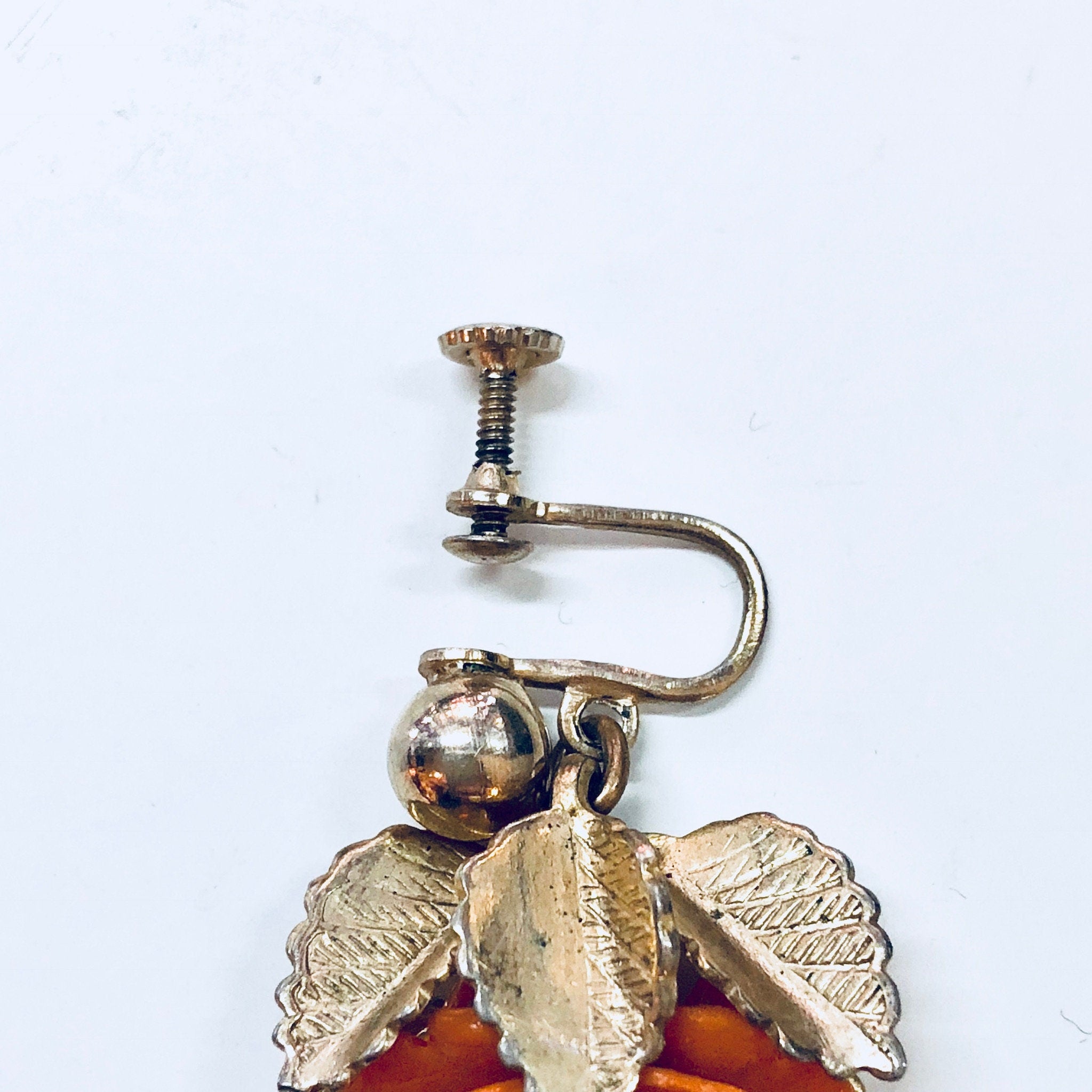 Vintage Earrings, Rose Earrings, Screw Back Earrings, Gold Toned Jewelry, Floral Earrings, Flowers, Pretty, Anniversary Gift, Orange, Gold