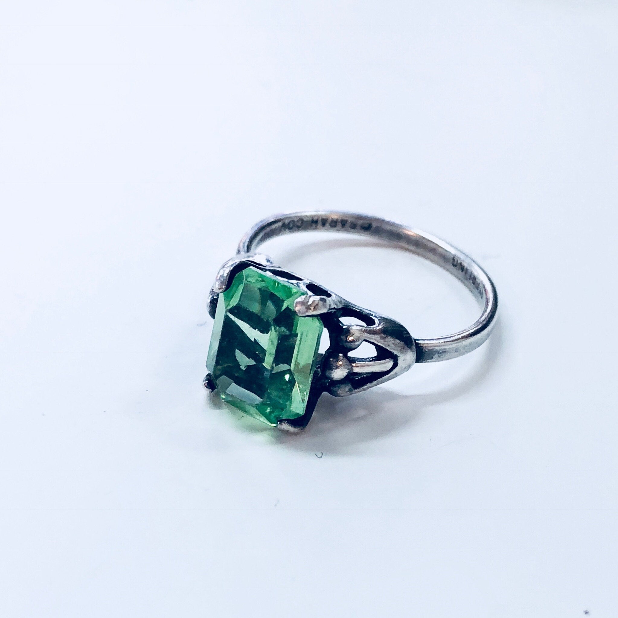 Vintage Silver Ring, Sarah Coventry Ring, Green Stone, Sterling Silver, Adjustable Ring, 925, Sarah Cov, Designer Jewelry, Engagement Ring