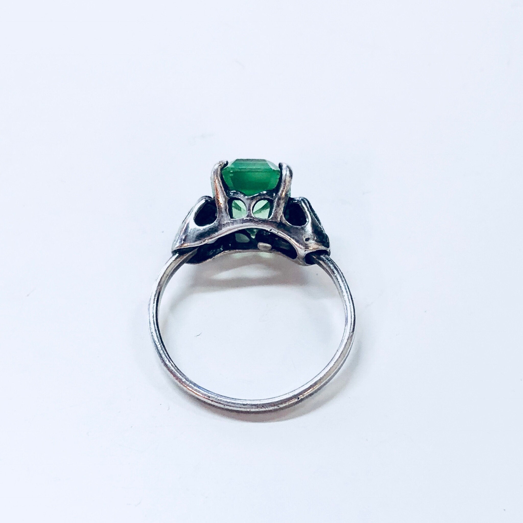 Vintage Silver Ring, Sarah Coventry Ring, Green Stone, Sterling Silver, Adjustable Ring, 925, Sarah Cov, Designer Jewelry, Engagement Ring