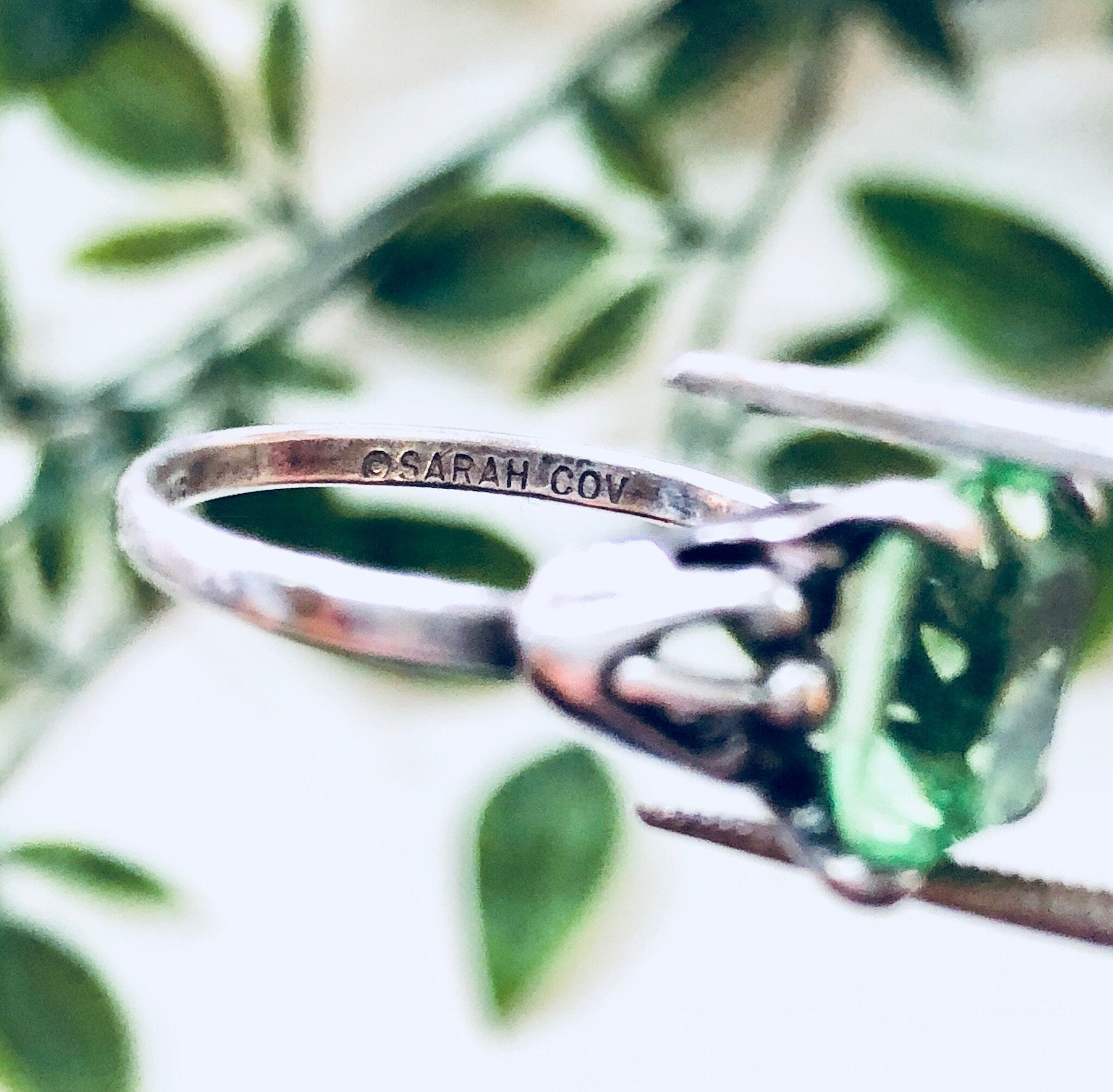 Vintage Silver Ring, Sarah Coventry Ring, Green Stone, Sterling Silver, Adjustable Ring, 925, Sarah Cov, Designer Jewelry, Engagement Ring