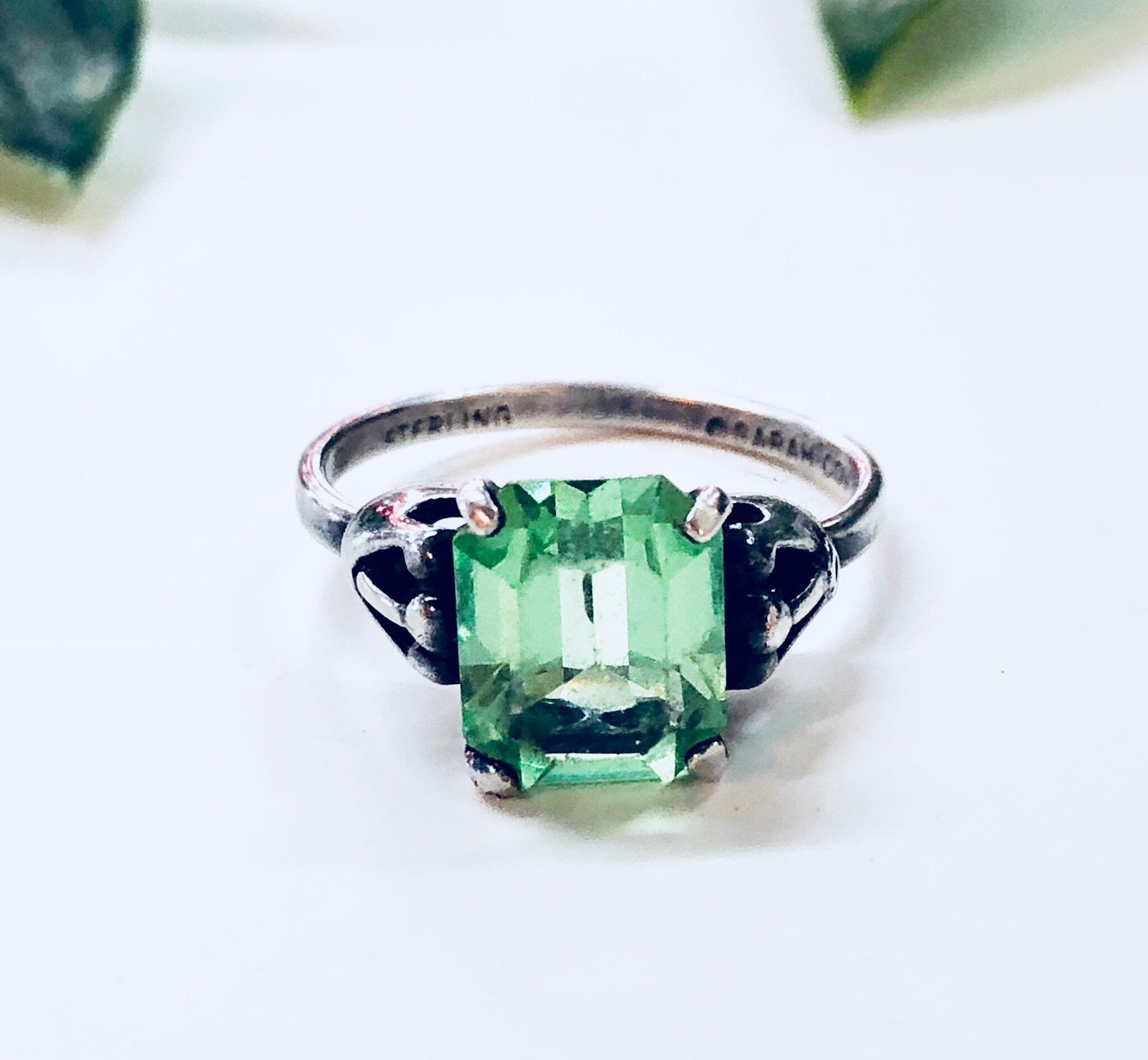 Vintage Silver Ring, Sarah Coventry Ring, Green Stone, Sterling Silver, Adjustable Ring, 925, Sarah Cov, Designer Jewelry, Engagement Ring