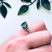 Vintage Silver Ring, Sarah Coventry Ring, Green Stone, Sterling Silver, Adjustable Ring, 925, Sarah Cov, Designer Jewelry, Engagement Ring