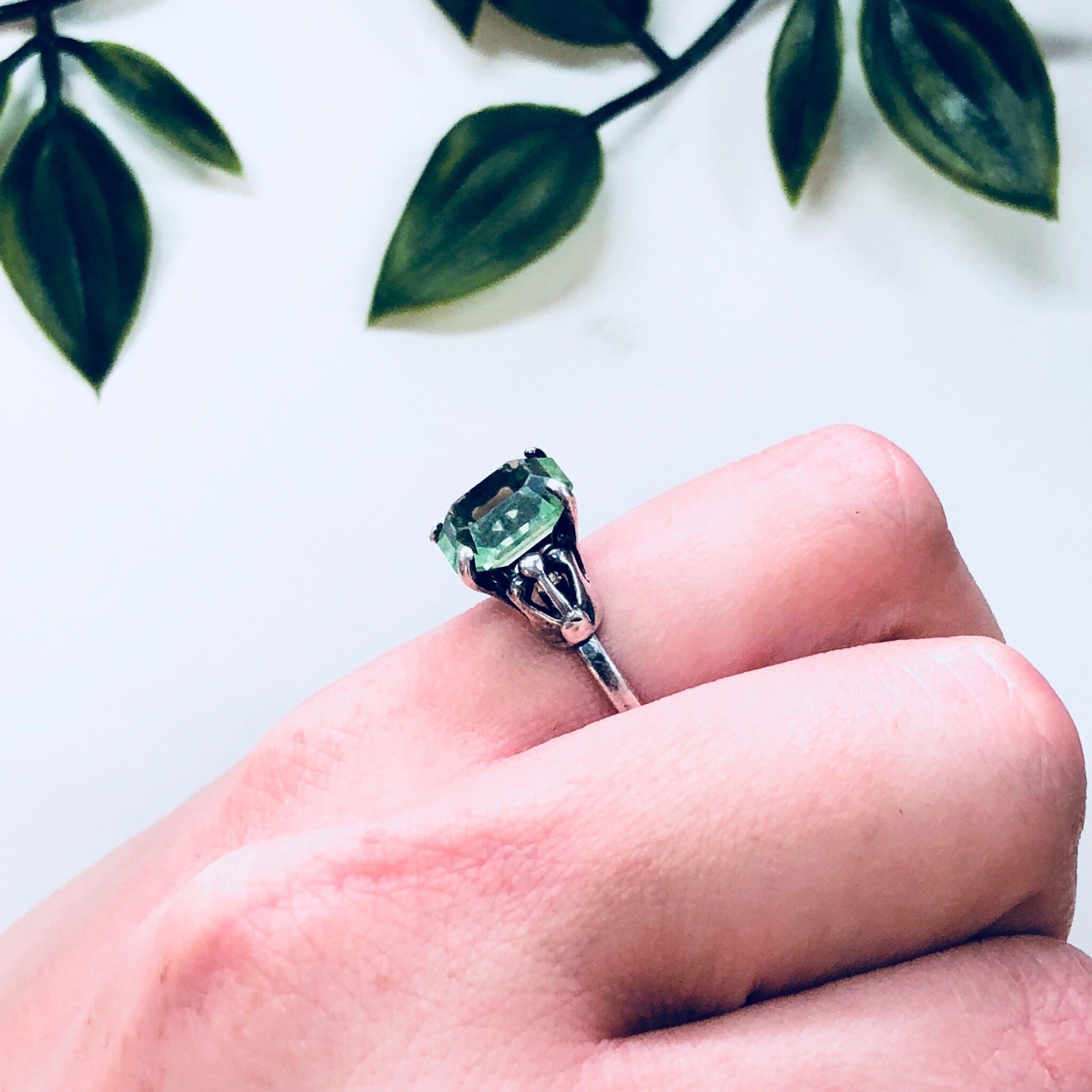 Vintage Silver Ring, Sarah Coventry Ring, Green Stone, Sterling Silver, Adjustable Ring, 925, Sarah Cov, Designer Jewelry, Engagement Ring