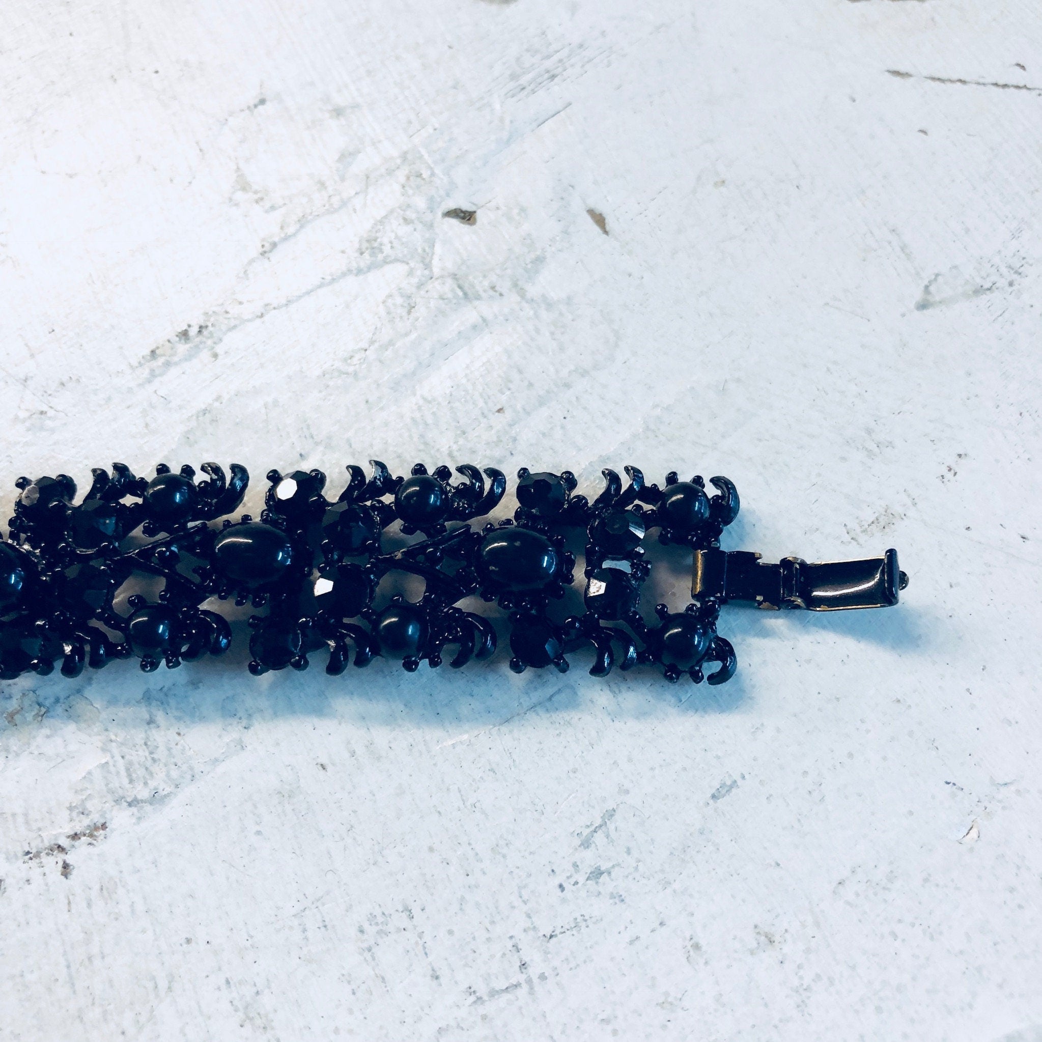 Vintage Bracelet, Weiss Bracelet, Beaded Bracelet, Rhinestone Jewelry, Black Bracelet, Weiss Jewelry, Designer Jewelry, Vintage Jewelry