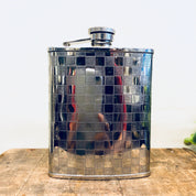 Vintage Flask, Stainless Steel, Vintage Barware, Flask, Booze, Whisky, Spirits, 6 Ounce Flask, Checkered Pattern, Retro, Whiskey Flask