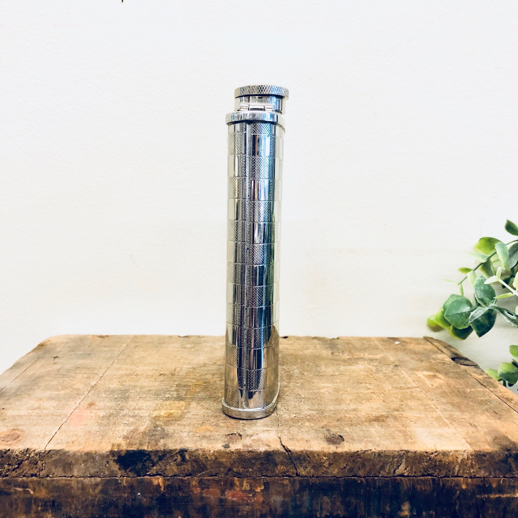 Vintage Flask, Stainless Steel, Vintage Barware, Flask, Booze, Whisky, Spirits, 6 Ounce Flask, Checkered Pattern, Retro, Whiskey Flask