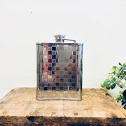 Vintage Flask, Stainless Steel, Vintage Barware, Flask, Booze, Whisky, Spirits, 6 Ounce Flask, Checkered Pattern, Retro, Whiskey Flask