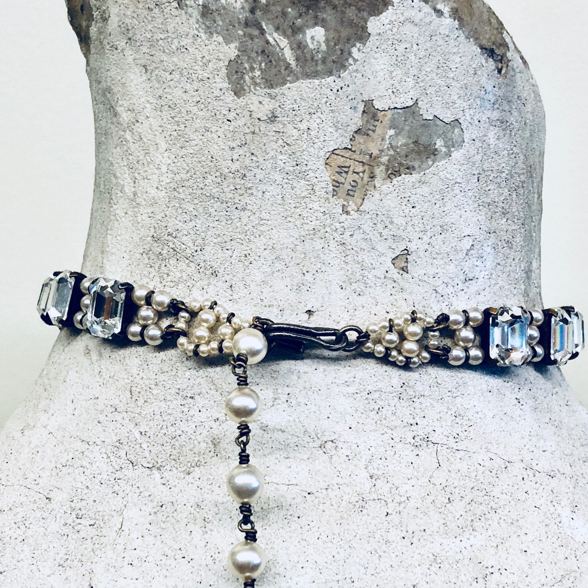 Vintage Choker, Rhinestone Choker, Vintage Jewelry, Pearls, Vintage Necklace, Choker, Small Choker, Small Necklace, Wedding Jewelry, Bride