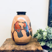 Vintage Pottery, Vintage Vase, Vintage Home Decor, Birds, Leaves, Branches, Hand Painted, Centerpiece, Handmade Vase, Rustic Decor,Lovebirds