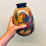 Vintage Pottery, Vintage Vase, Vintage Home Decor, Birds, Leaves, Branches, Hand Painted, Centerpiece, Handmade Vase, Rustic Decor,Lovebirds