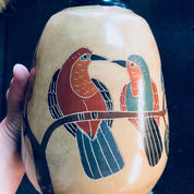 Vintage Pottery, Vintage Vase, Vintage Home Decor, Birds, Leaves, Branches, Hand Painted, Centerpiece, Handmade Vase, Rustic Decor,Lovebirds