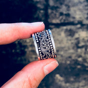 Vintage Silver Ring, Lois Hill Ring, Wide Band, Filagree Design, Eternity Ring, Sterling Silver, Vintage Jewelry, 925, Designer Jewelry,