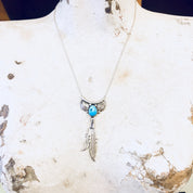 Vintage Silver Necklace, Sterling Silver, Silver Pendant, Turquoise Pendant, Feather Jewelry, Vintage Jewelry, 925, Silver Chain, Leaves