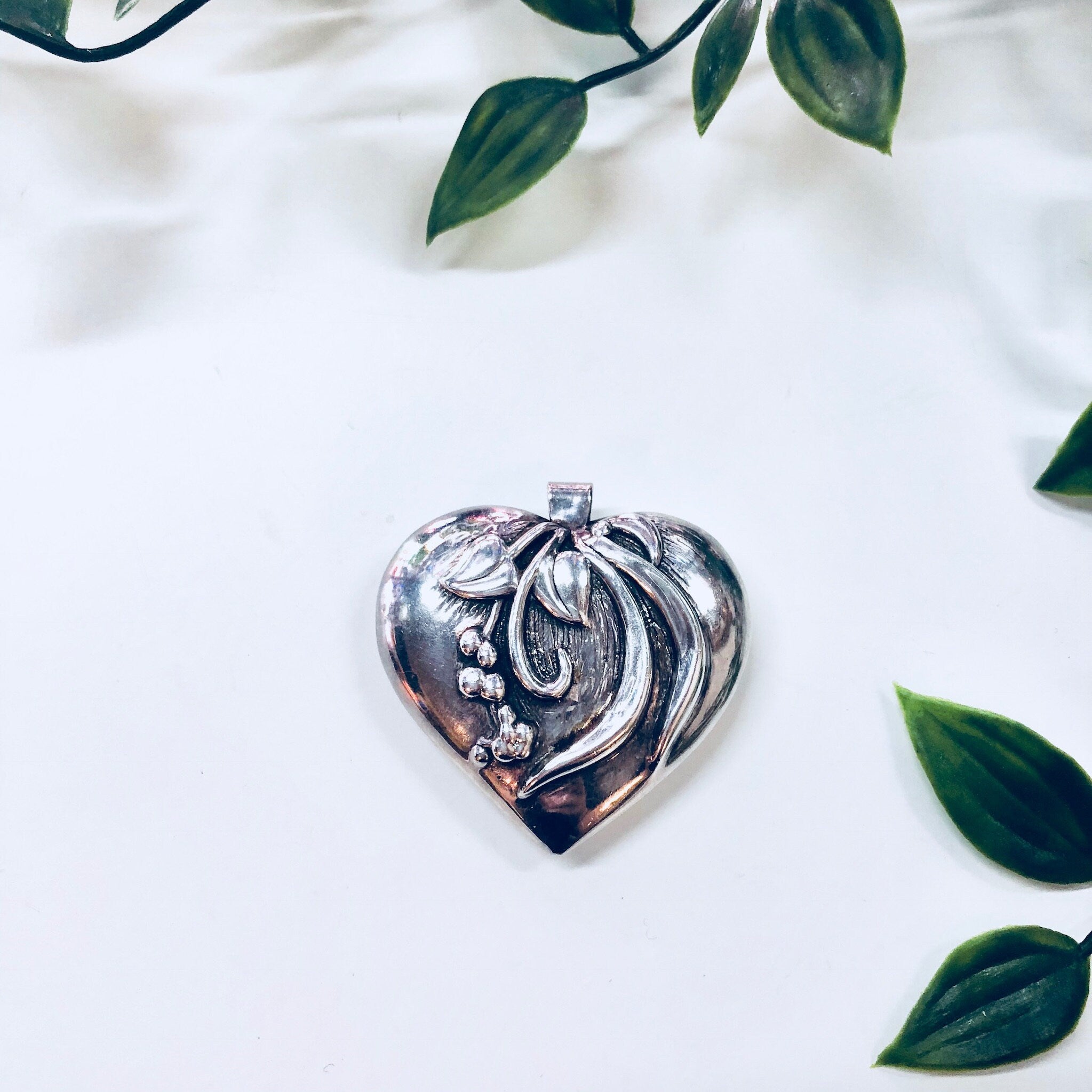 Vintage Pendant, Sterling Silver, Vintage Jewelry, Heart Pendant, Heart Shape, Puffy Pendant, Vintage Necklace, Large Pendant, 925, Heart