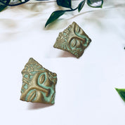 Vintage Earrings, Face Earrings, Art Deco, Costume Jewelry, Vintage Jewelry, Statement Jewelry, Fairy, Green, Gold, Patina, Pierced Ears