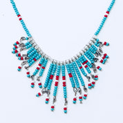 Vintage Necklace, Beaded Necklace, Beaded Jewelry, Vintage Jewelry, Blue, Red, White, Small Beads, Statement Jewelry, Beads,Anniversary Gift