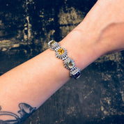 Suarti BA Bracelet, Sterling Silver, Gemstone Bracelet, Vintage Jewelry, Amethyst, Peridot, Citrine, Purple, Green, Yellow, Link Bracelet,