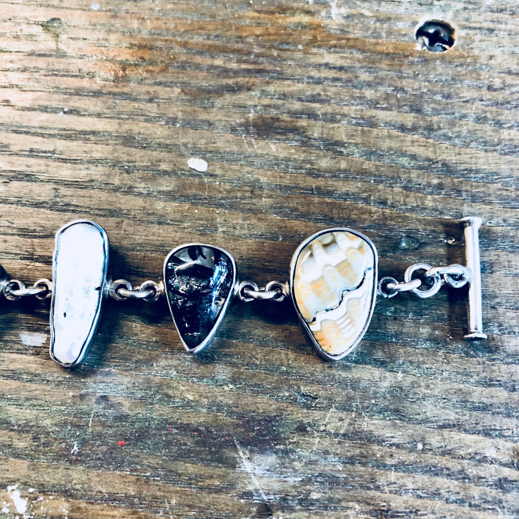 Echo of The Dreamer Bracelet, Sterling Silver, Toggle Bracelet, Vintage Jewelry, Pearl, Citrine, Natural Stones, Designer Jewelry, Rare