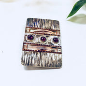 Vintage Brooch, Sterling Silver, Silver Brooch, Vintage Pin, Copper Brooch, Red Stones, Anniversary Gift, Vintage Jewelry, Red Jewelry