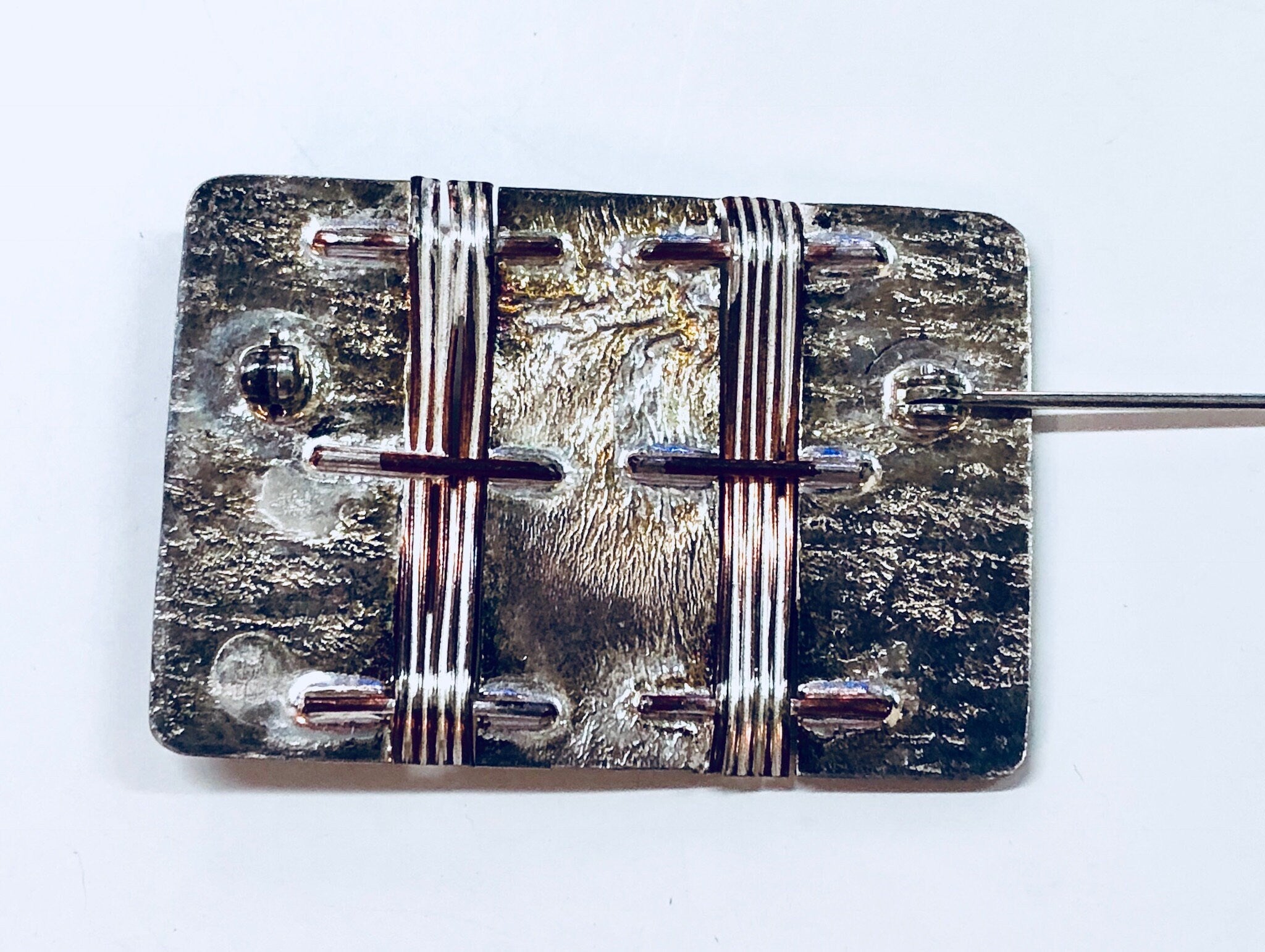 Vintage Brooch, Sterling Silver, Silver Brooch, Vintage Pin, Copper Brooch, Red Stones, Anniversary Gift, Vintage Jewelry, Red Jewelry
