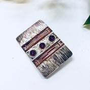 Vintage Brooch, Sterling Silver, Silver Brooch, Vintage Pin, Copper Brooch, Red Stones, Anniversary Gift, Vintage Jewelry, Red Jewelry