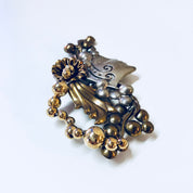 Vintage Brooch, Costume Jewelry, Vintage Pin, Modernist Jewelry, Gold Toned, Silver Toned, Lady's Face, Flower Brooch, Vintage Jewelry, Pin