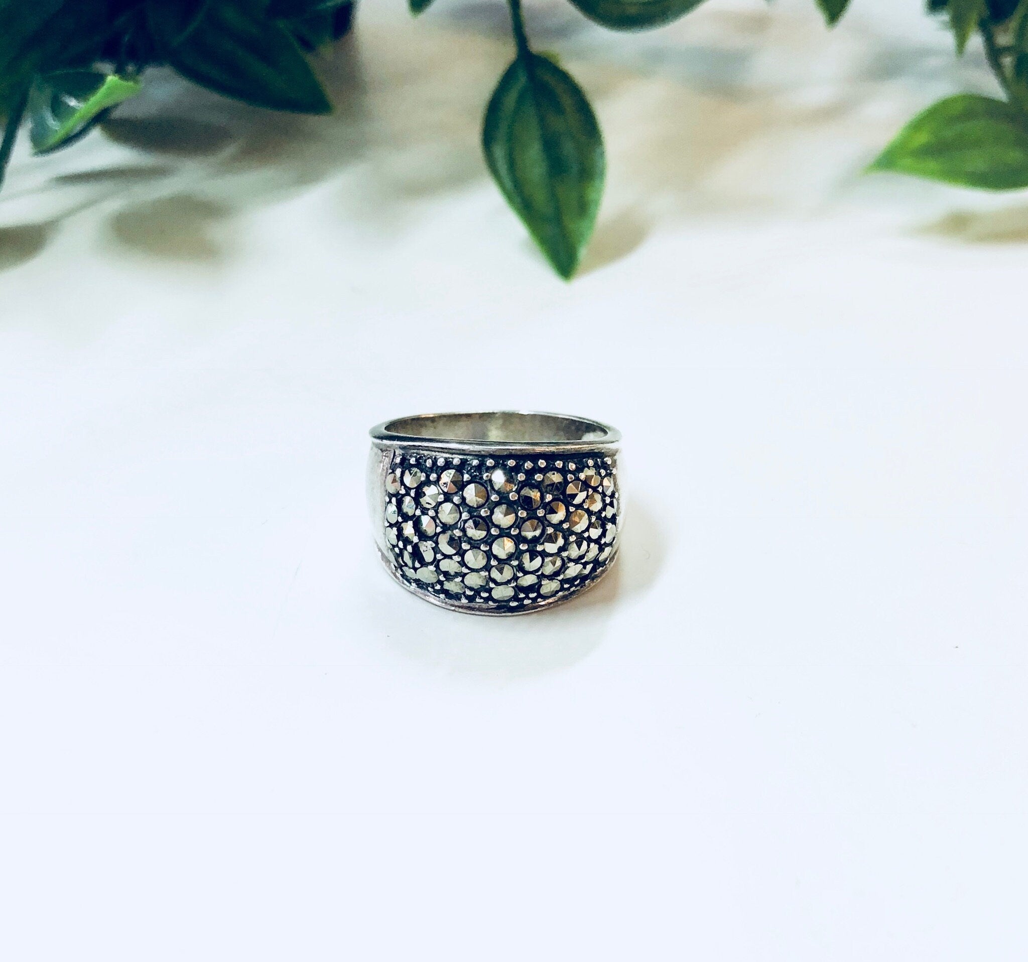 Vintage Silver Ring, Sterling Silver, Vintage Jewelry, Marcasite Ring, Sparkly Ring, Statement Jewelry, Anniversary Gift, Marcasite,Big Ring
