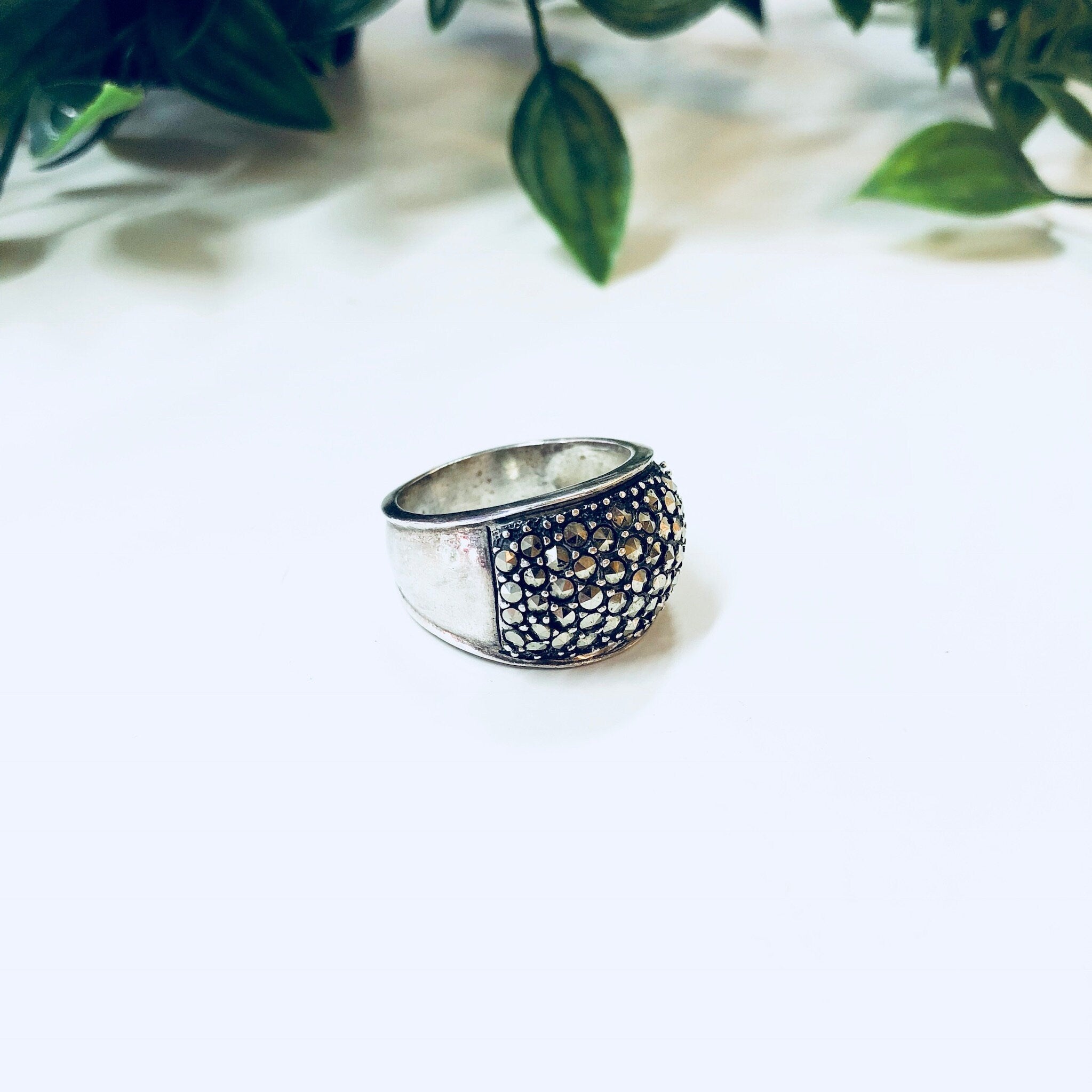 Vintage Silver Ring, Sterling Silver, Vintage Jewelry, Marcasite Ring, Sparkly Ring, Statement Jewelry, Anniversary Gift, Marcasite,Big Ring