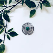 Vintage Silver Brooch, Sterling Silver, Vintage Jewelry, Pendant, Necklace, Pin, Green Stone, Natural Stone, Green and White, Filagree,Round