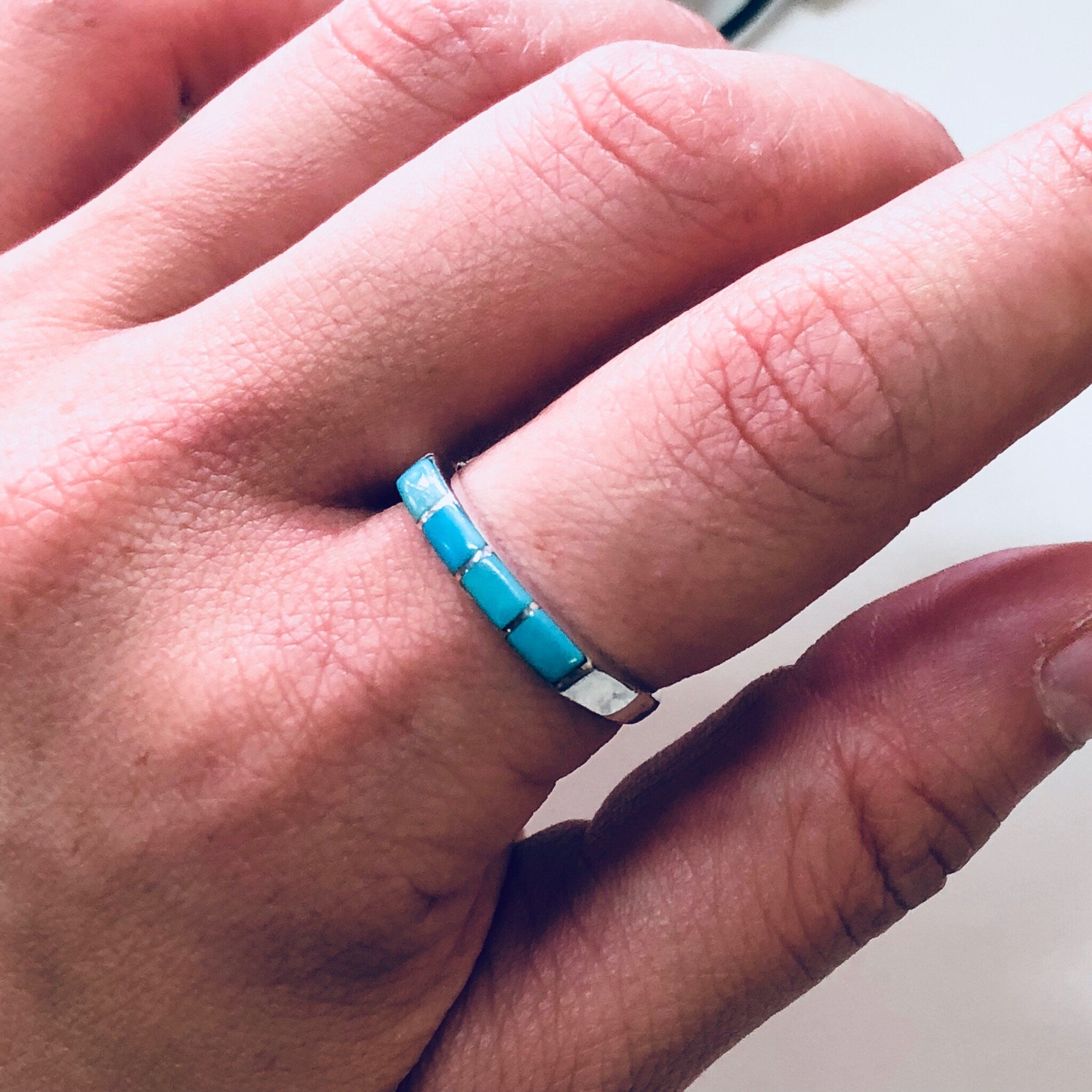 Vintage Silver Ring, Turquoise Ring, Blue, Sterling Silver, Vintage Jewelry, Inlaid Turquoise, Turquoise Jewelry,Boho Style,Bohemian Jewelry