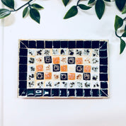 Catch All Dish, Jewelry Dish, Ring Dish, Trinket, Mosaic, TIle, Black, Metal, White, Orange, Brown, Vintage Home Decor, Bedside Table, Rings
