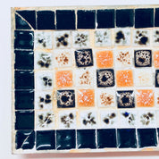 Catch All Dish, Jewelry Dish, Ring Dish, Trinket, Mosaic, TIle, Black, Metal, White, Orange, Brown, Vintage Home Decor, Bedside Table, Rings