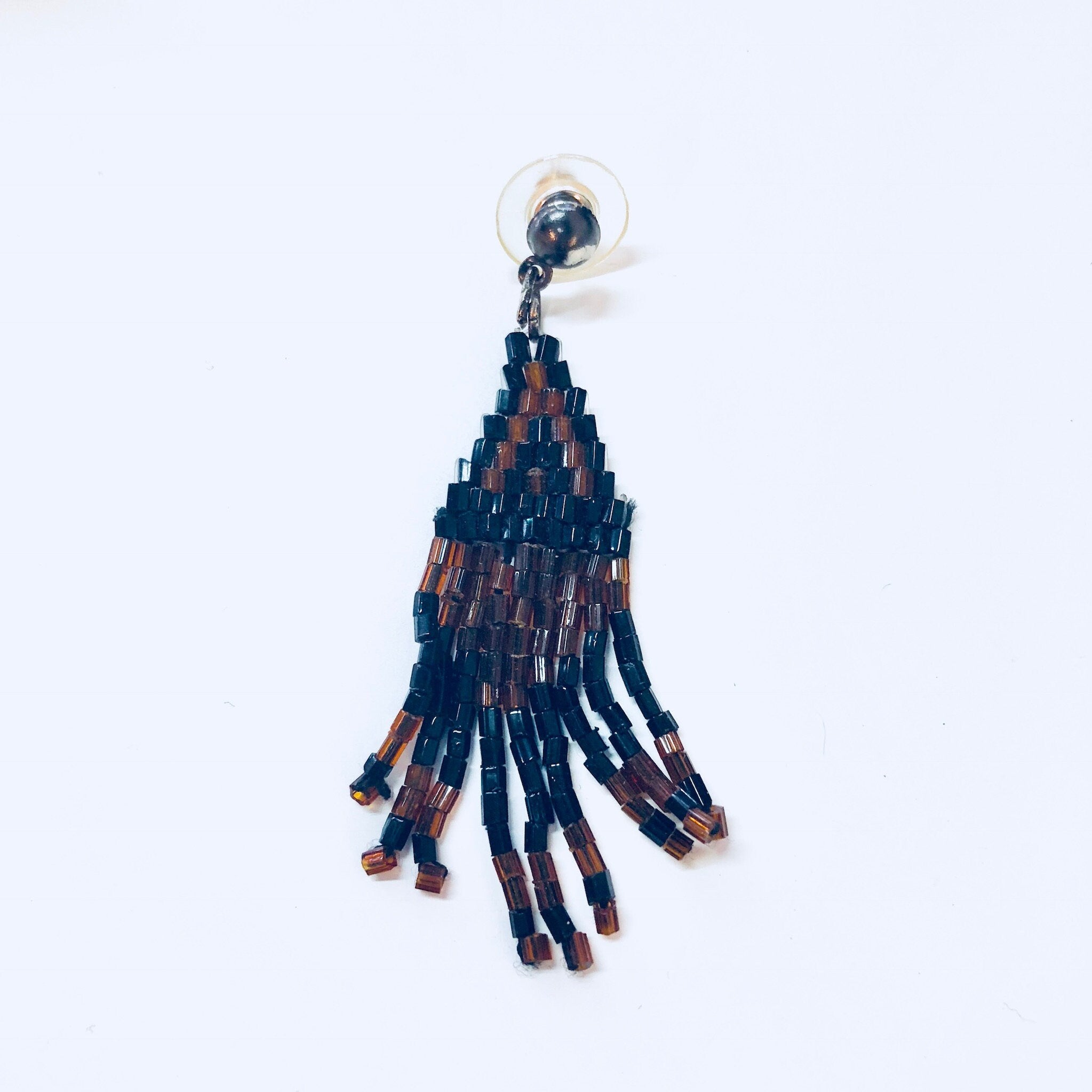 Vintage Earrings, Beaded Earrings, Black, Brown, Bohemian Style, Boho Jewelry, Vintage Jewelry, Pierced Ears, Tassel Earrings, Beaded