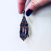 Vintage Earrings, Beaded Earrings, Black, Brown, Bohemian Style, Boho Jewelry, Vintage Jewelry, Pierced Ears, Tassel Earrings, Beaded