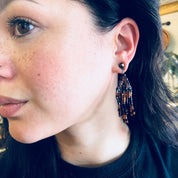 Vintage Earrings, Beaded Earrings, Black, Brown, Bohemian Style, Boho Jewelry, Vintage Jewelry, Pierced Ears, Tassel Earrings, Beaded