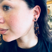 Vintage Earrings, Beaded Earrings, Black, Brown, Bohemian Style, Boho Jewelry, Vintage Jewelry, Pierced Ears, Tassel Earrings, Beaded