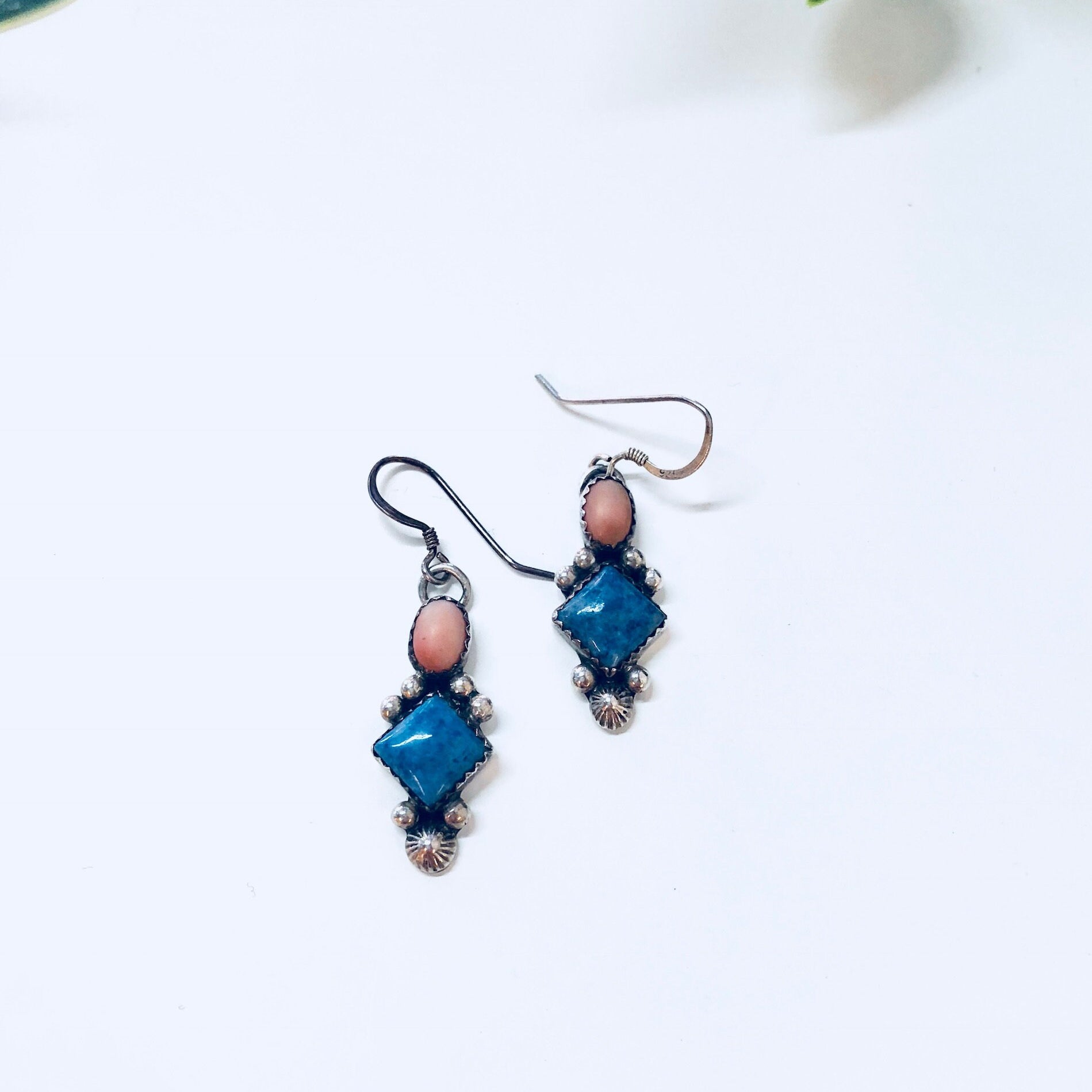 Vintage Silver Earrings, Sterling Silver, Vintage Jewelry, Blue, Pink, Pierced Ears, Dangle Earrings, Drop Earrings, Statement Jewelry