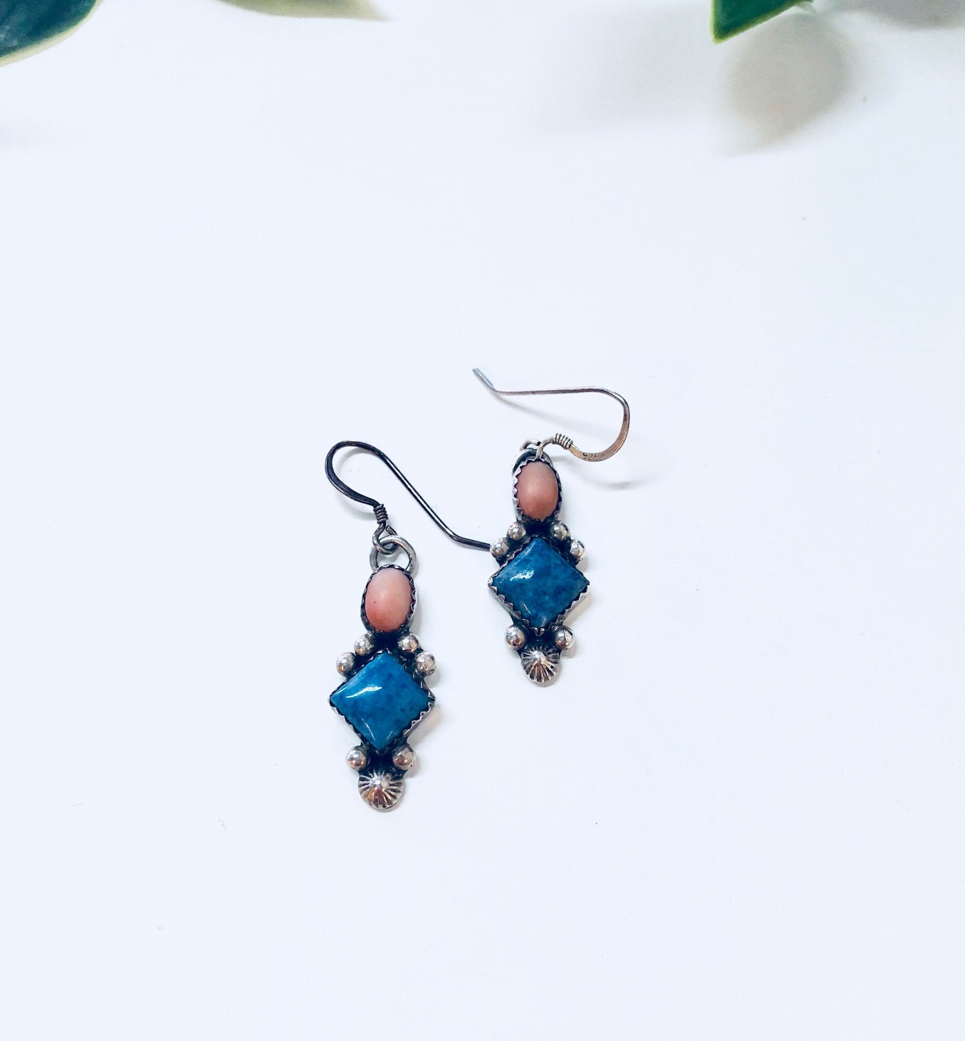 Vintage Silver Earrings, Sterling Silver, Vintage Jewelry, Blue, Pink, Pierced Ears, Dangle Earrings, Drop Earrings, Statement Jewelry