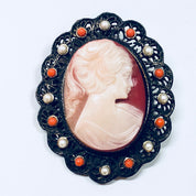 Vintage Beaded Cameo Brooch and Pendant